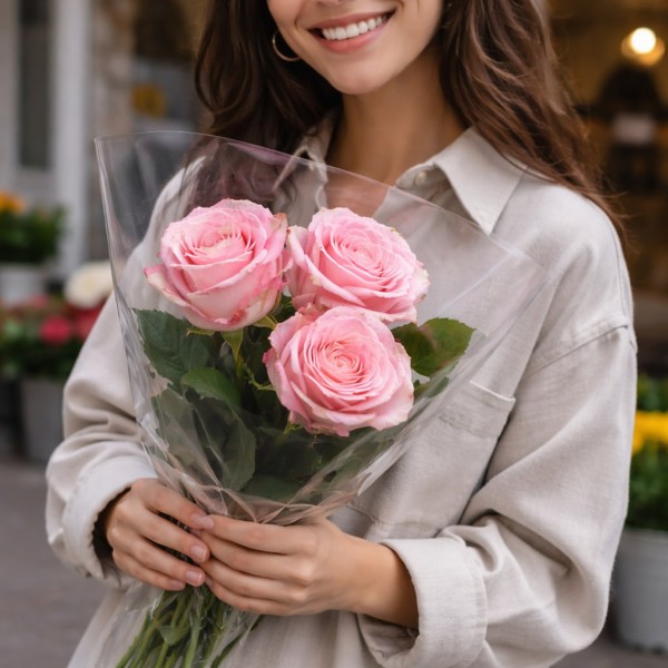 3 розы в пленке